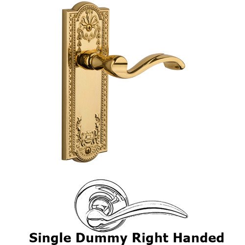 Grandeur Single Dummy Parthenon Plate with Portofino Right Handed Lever in Polished Brass