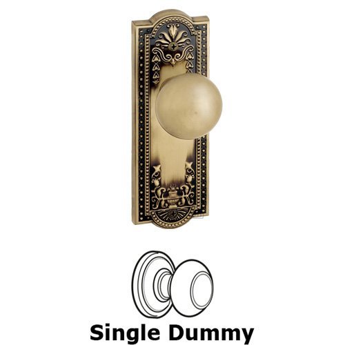 Grandeur Single Dummy Knob - Parthenon Plate with Fifth Avenue Door Knob in Vintage Brass