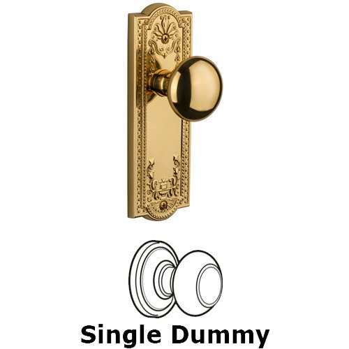 Grandeur Single Dummy Knob - Parthenon Plate with Fifth Avenue Door Knob in Polished Brass