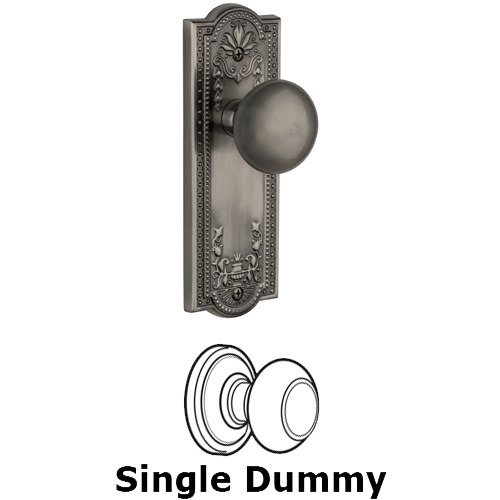 Grandeur Single Dummy Knob - Parthenon Plate with Fifth Avenue Door Knob in Antique Pewter