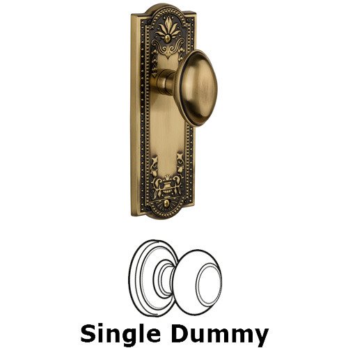 Grandeur Single Dummy Knob - Parthenon Plate with Eden Prairie Door Knob in Vintage Brass