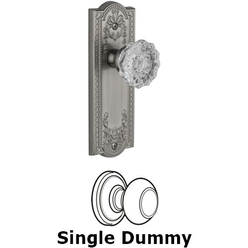 Grandeur Single Dummy Knob - Parthenon Plate with Fontainebleau Crystal Door Knob in Satin Nickel