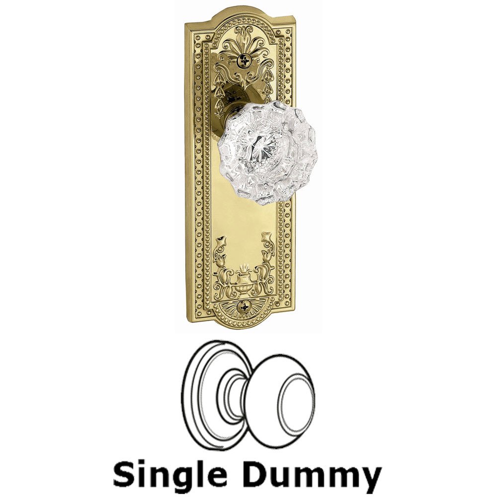 Grandeur Single Dummy Knob - Parthenon Rosette with Fontainebleau Crystal Door Knob in Polished Brass