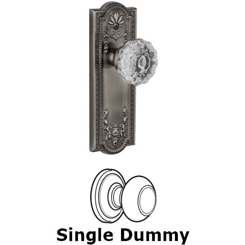 Grandeur Single Dummy Knob - Parthenon Plate with Fontainebleau Crystal Door Knob in Antique Pewter