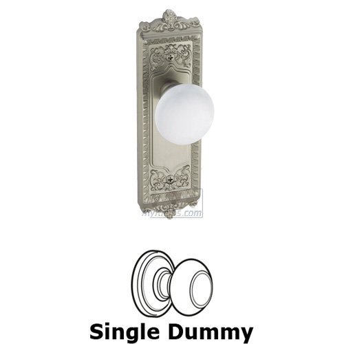 Grandeur Single Dummy Knob - Windsor Plate with Hyde Park White Porcelain Knob in Satin Nickel