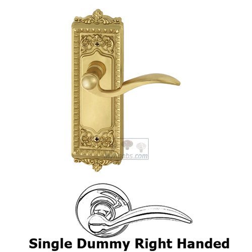 Grandeur Single Dummy Windsor Plate with Right Handed Bellagio Door Lever in Polished Brass
