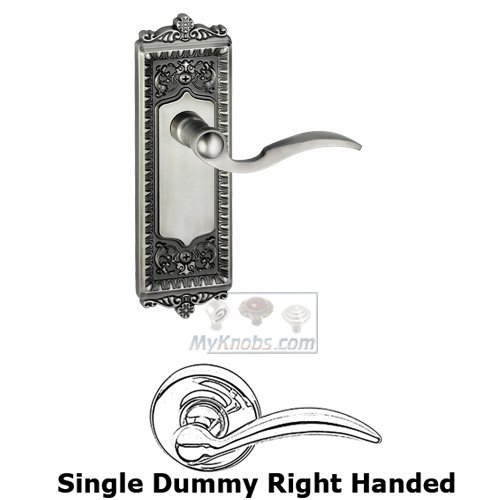 Grandeur Single Dummy Windsor Plate with Right Handed Bellagio Door Lever in Antique Pewter