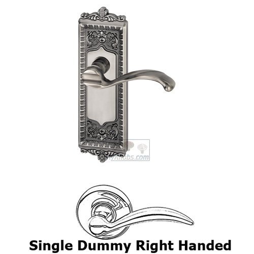 Grandeur Single Dummy Windsor Plate with Right Handed Portofino Door Lever in Antique Pewter