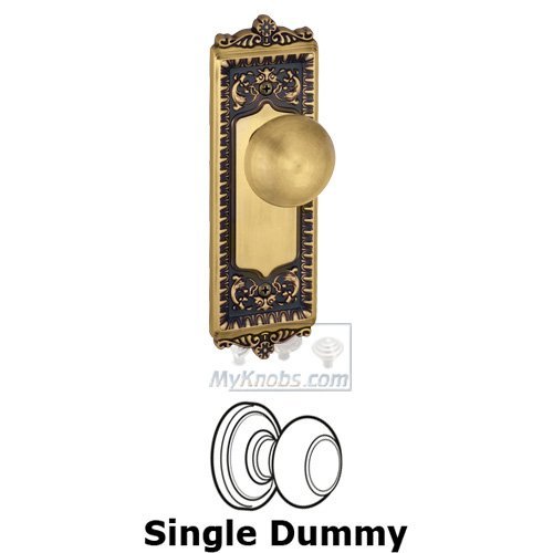 Grandeur Single Dummy Knob - Windsor Plate with Fifth Avenue Door Knob in Vintage Brass