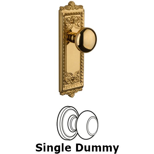 Grandeur Single Dummy Knob - Windsor Plate with Fifth Avenue Door Knob in Polished Brass