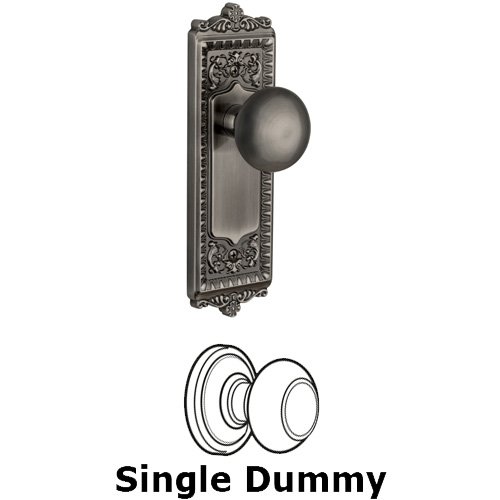 Grandeur Single Dummy Knob - Windsor Plate with Fifth Avenue Door Knob in Antique Pewter