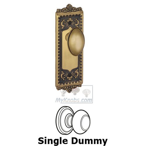 Grandeur Single Dummy Knob - Windsor Plate with Eden Prairie Door Knob in Vintage Brass