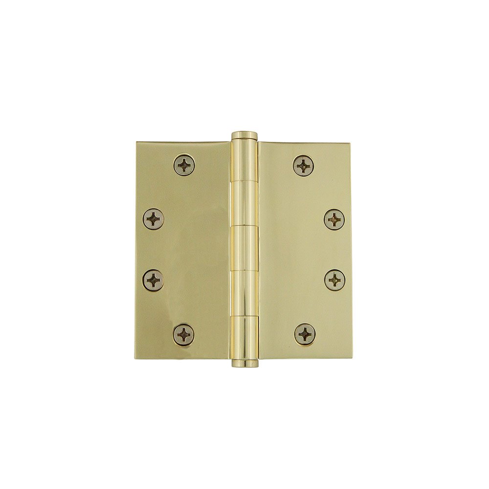 Grandeur 4 1/2" Button Tip Heavy Duty Hinge with Square Corners in Polished Brass