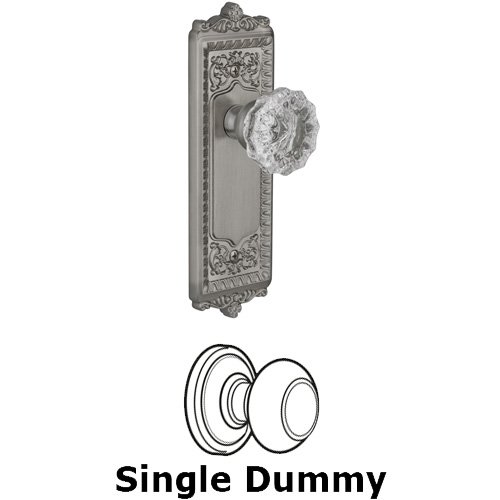 Grandeur Single Dummy Knob - Windsor Plate with Fontainebleau Crystal Door Knob in Satin Nickel