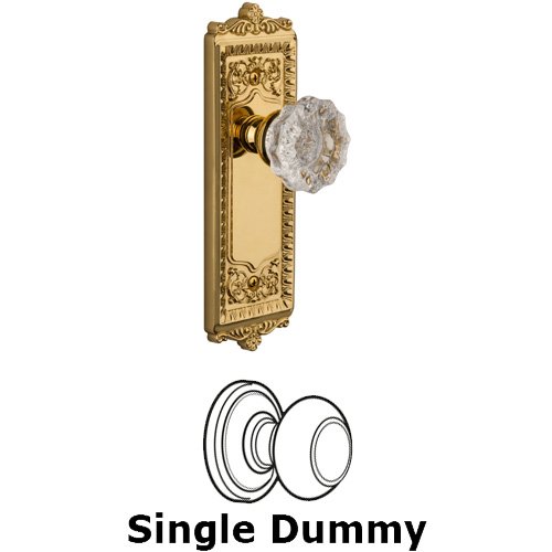 Grandeur Single Dummy Knob - Windsor Plate with Fontainebleau Crystal Door Knob in Polished Brass