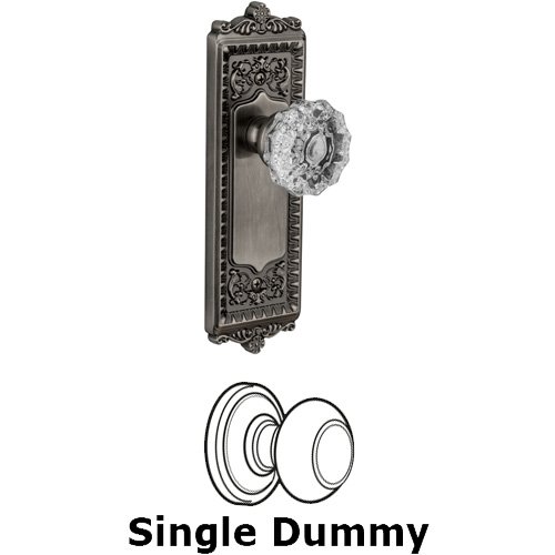 Grandeur Single Dummy Knob - Windsor Plate with Fontainebleau Crystal Door Knob in Antique Pewter