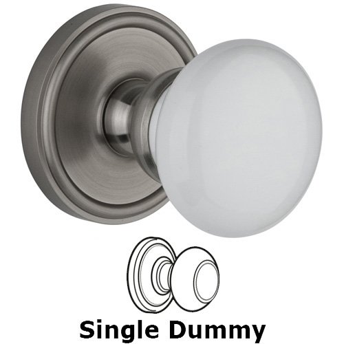 Grandeur Single Dummy Knob - Georgetown Rosette with Hyde Park White Porcelain Knob in Satin Nickel