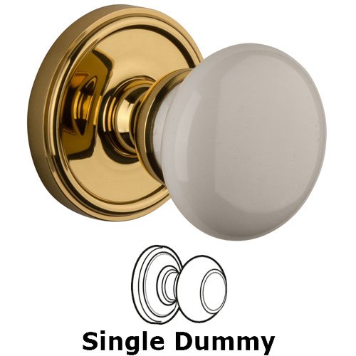 Grandeur Single Dummy Knob - Georgetown Rosette with Hyde Park Door Knob in Polished Brass