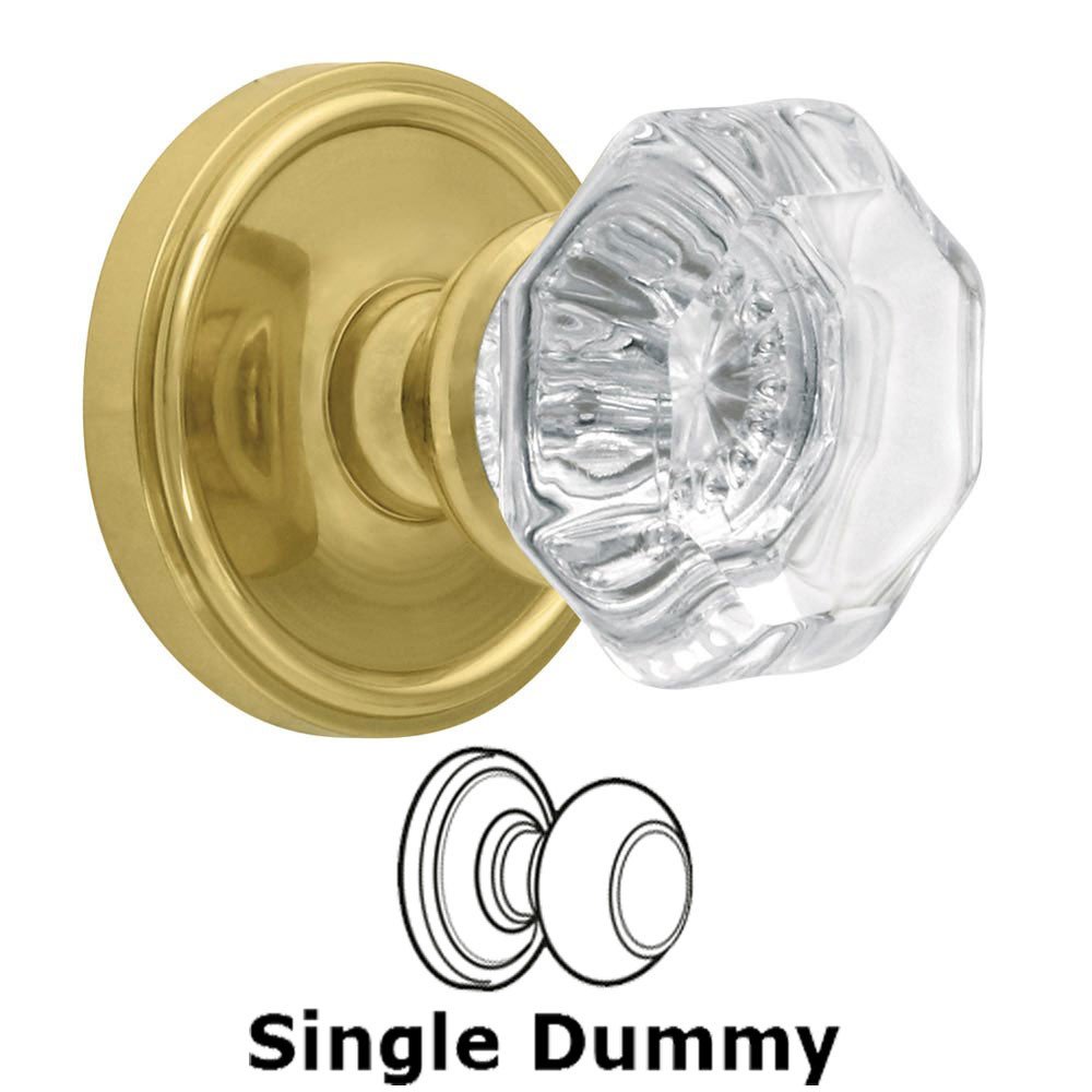 Grandeur Single Dummy Knob - Georgetown Rosette with Chambord Crystal Door Knob in Polished Brass