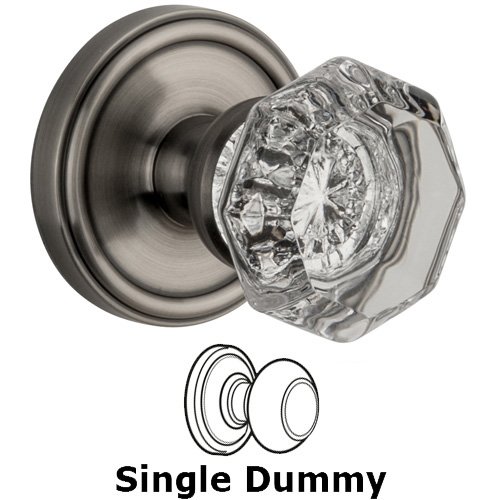Grandeur Single Dummy Knob - Georgetown Rosette with Chambord Crystal Door Knob in Antique Pewter