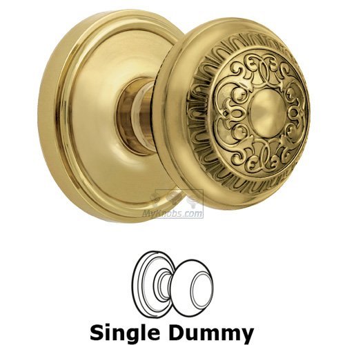 Grandeur Single Dummy Knob - Georgetown Rosette with Windsor Door Knob in Polished Brass