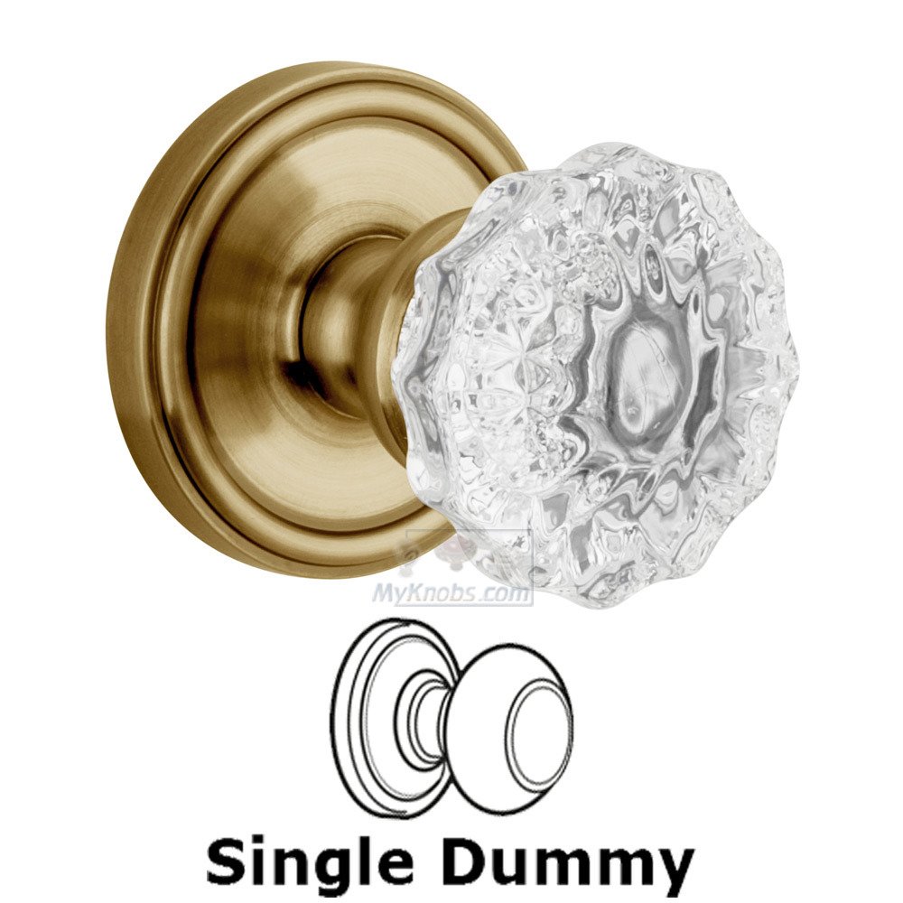 Grandeur Single Dummy Knob - Georgetown Rosette with Fontainebleau Crystal Door Knob in Vintage Brass