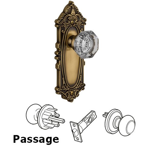 Grandeur Passage Knob - Grande Victorian Plate with Chambord Crystal Door Knob in Vintage Brass