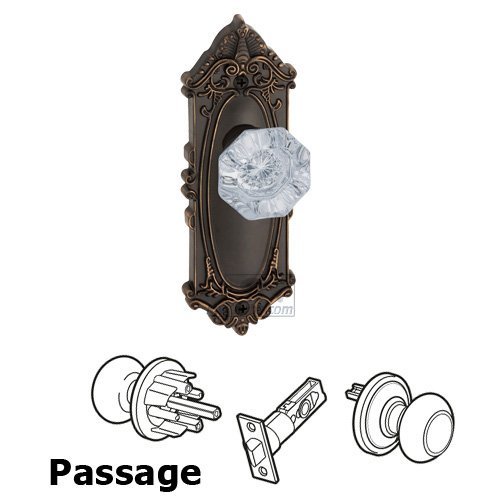 Grandeur Passage Knob - Grande Victorian Plate with Chambord Crystal Door Knob in Timeless Bronze