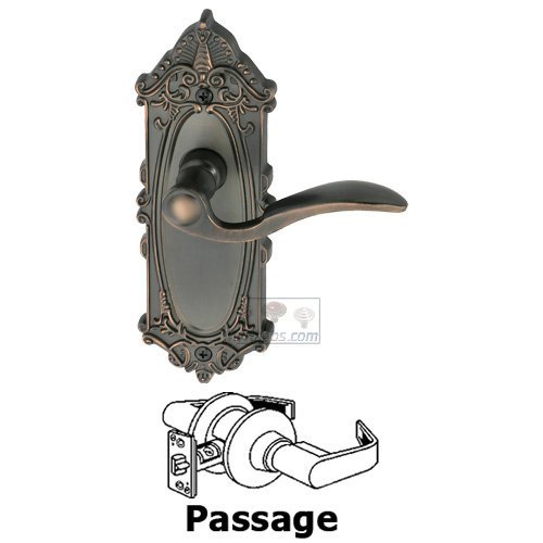 Grandeur Passage Lever - Grande Victorian Plate with Bellagio Door Lever in Timeless Bronze