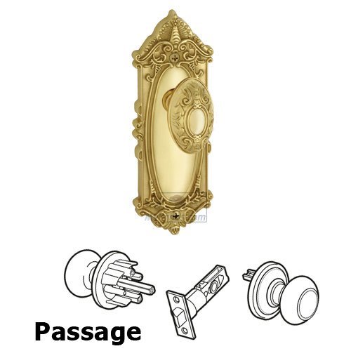 Grandeur Passage Knob - Grande Victorian Plate with Grande Victorian Door Knob in Polished Brass