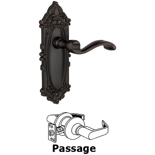 Grandeur Passage Lever - Grande Victorian Plate with Portofino Door Lever in Timeless Bronze