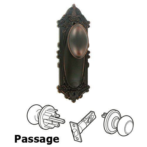 Grandeur Passage Knob - Grande Victorian Plate with Eden Prairie Door Knob in Timeless Bronze