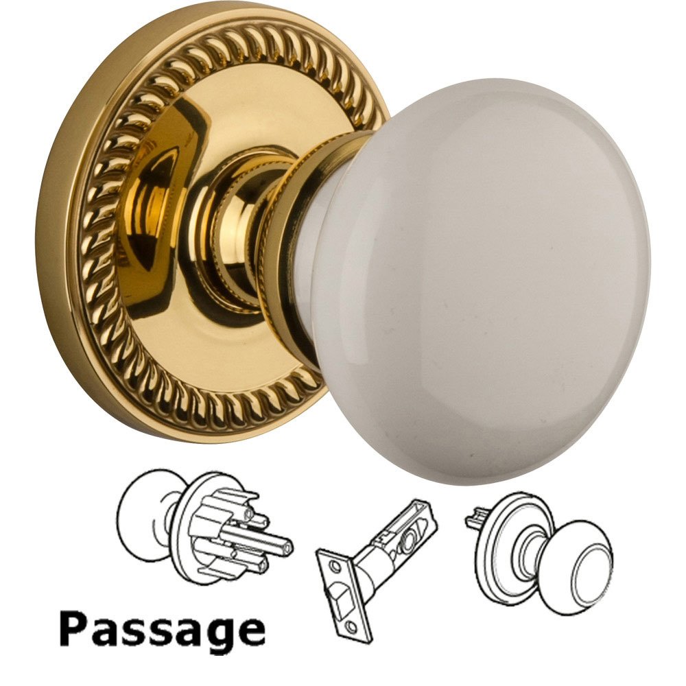 Grandeur Passage Knob - Newport Rosette with Hyde Park Door Knob in Polished Brass