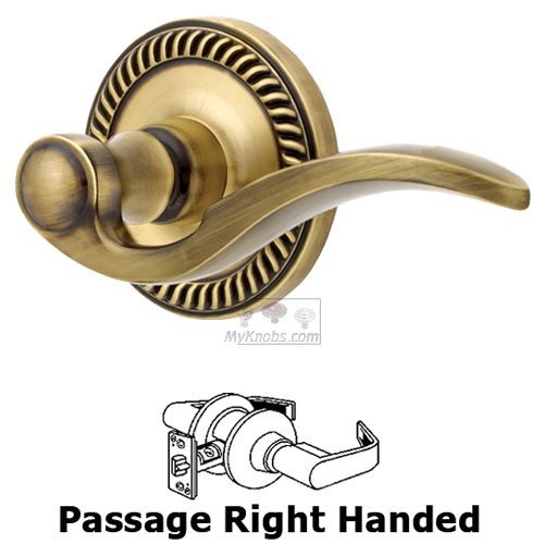 Grandeur Right Handed Passage Lever - Newport Rosette with Bellagio Door Lever in Vintage Brass