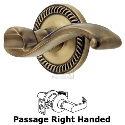 Grandeur Right Handed Passage Lever - Newport Rosette with Portofino Door Lever in Vintage Brass