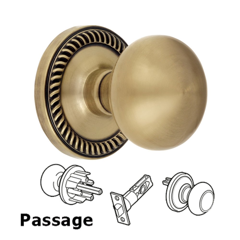 Grandeur Passage Knob - Newport Rosette with Fifth Avenue Door Knob in Vintage Brass