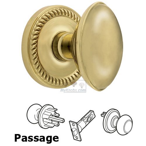 Grandeur Passage Knob - Newport Rosette with Eden Prairie Door Knob in Polished Brass