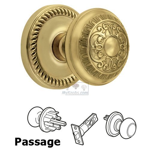 Grandeur Passage Knob - Newport Rosette with Windsor Door Knob in Polished Brass