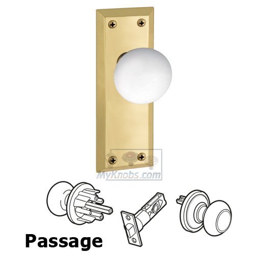 Grandeur Passage Knob - Fifth Avenue Plate with Hyde Park Door Knob in Polished Brass
