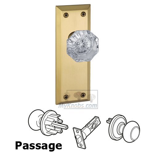 Grandeur Passage Knob - Fifth Avenue Plate with Chambord Crystal Door Knob in Vintage Brass