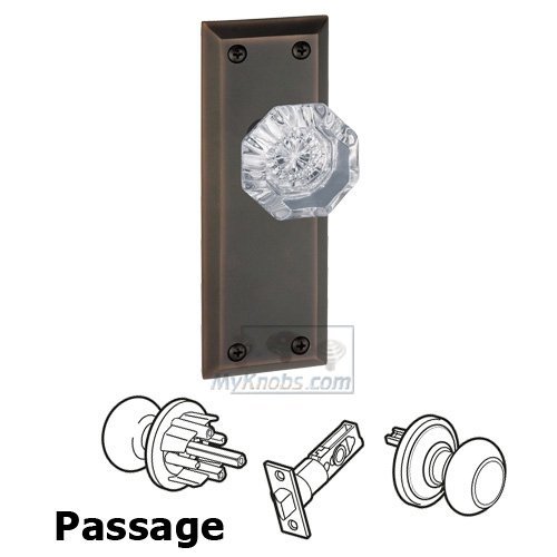 Grandeur Passage Knob - Fifth Avenue Plate with Chambord Crystal Door Knob in Timeless Bronze