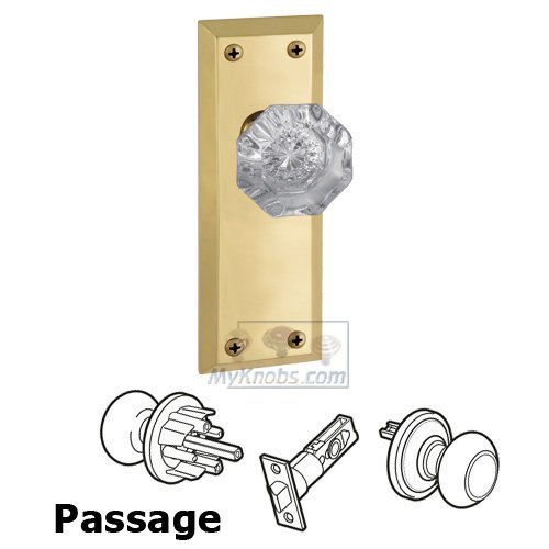 Grandeur Passage Knob - Fifth Avenue Plate with Chambord Crystal Door Knob in Polished Brass