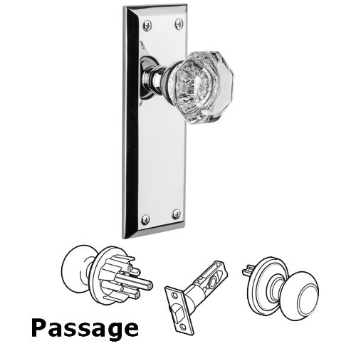 Grandeur Passage Knob - Fifth Avenue Plate with Chambord Crystal Door Knob in Bright Chrome