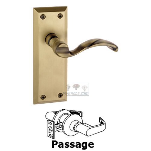 Grandeur Passage Fifth Avenue Plate with Portofino Left Handed Lever in Vintage Brass
