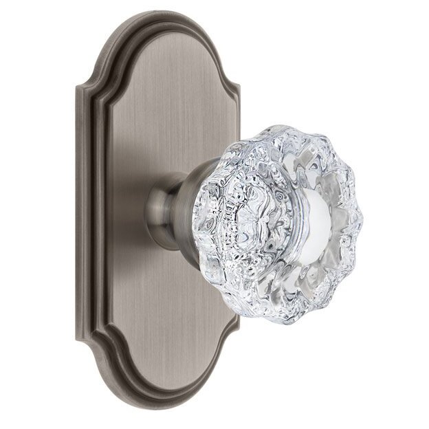 Grandeur Grandeur Arc Plate Privacy with Versailles Crystal Knob in Antique Pewter