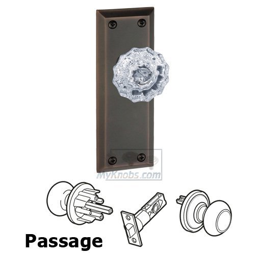 Grandeur Passage Knob - Fifth Avenue Plate with Fontainebleau Crystal Door Knob in Timeless Bronze