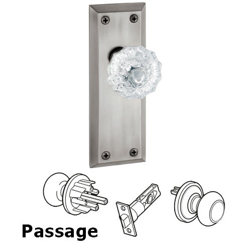 Grandeur Passage Knob - Fifth Avenue Plate with Fontainebleau Crystal Door Knob in Bright Chrome