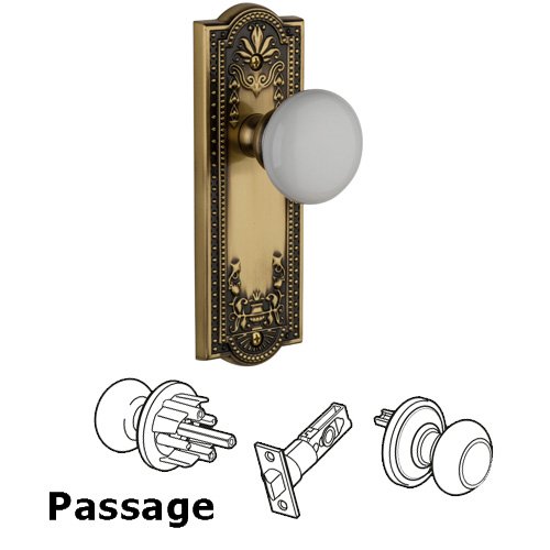 Grandeur Passage Knob - Parthenon Plate with Hyde Park Door Knob in Vintage Brass