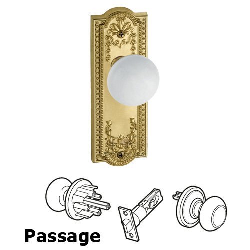 Grandeur Passage Knob - Parthenon Plate with Hyde Park Door Knob in Polished Brass