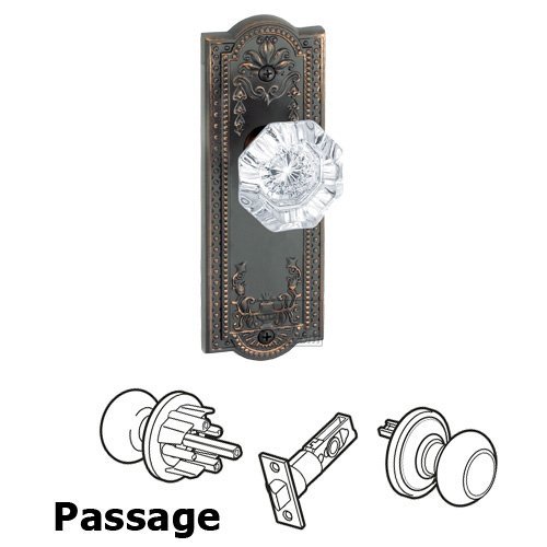 Grandeur Passage Knob - Parthenon Plate with Chambord Crystal Door Knob in Timeless Bronze